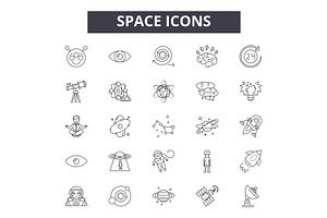 Space Line Icons, Signs Set, Vector