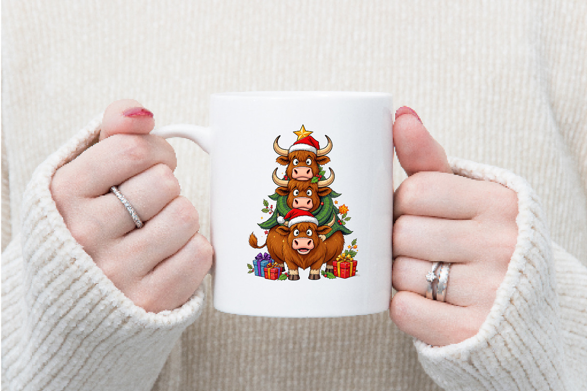 Highland Cow Christmas Trees Png, an Illustration by Watercolor design (Photo 2 of 6)