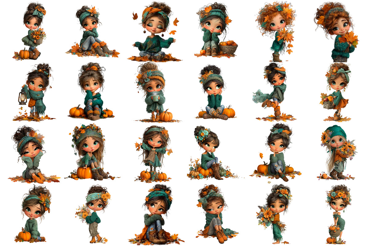 Whimsical Fall Autumn Girls Clipart, a Seasonal Illustration by designcity5 (Photo 2 of 5)
