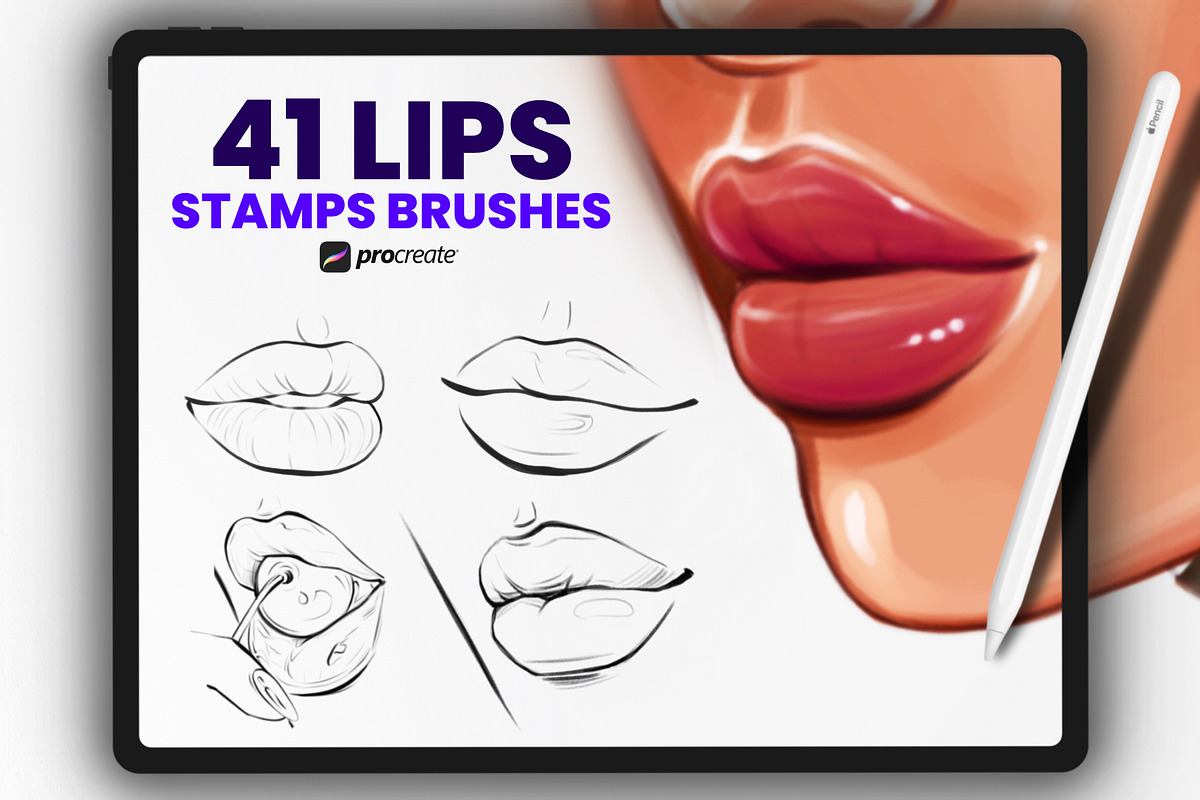 Procreate face brushes | lips stamps, a Brush Add-On by Procreate Market (Photo 1 of 4)