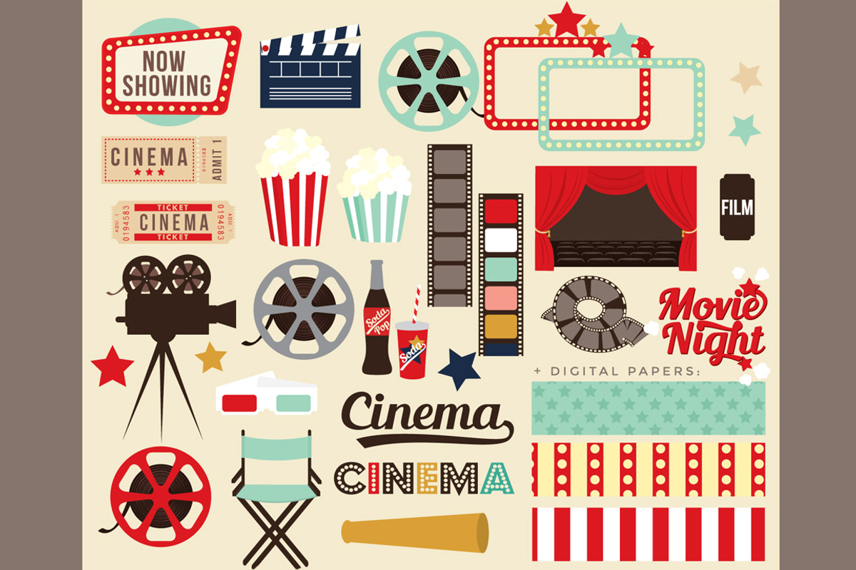 Movie night clip art clipart retro, an Illustration by WinchesterLambourne