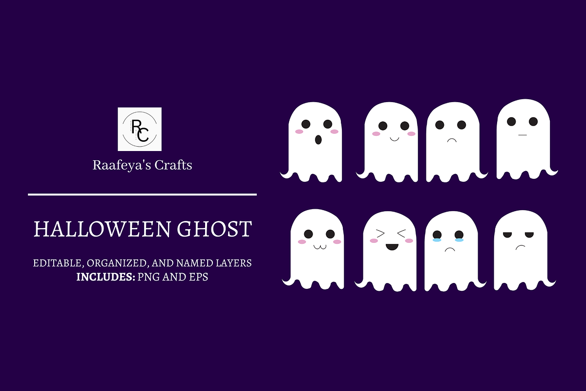 Simple Halloween Ghosts, a Seasonal Illustration by Raafeya's Crafts (Photo 1 of 4)