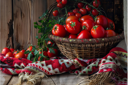 Freshly picked tomatoes overflowing, a Food & Drink Photo by Ylivdesign
