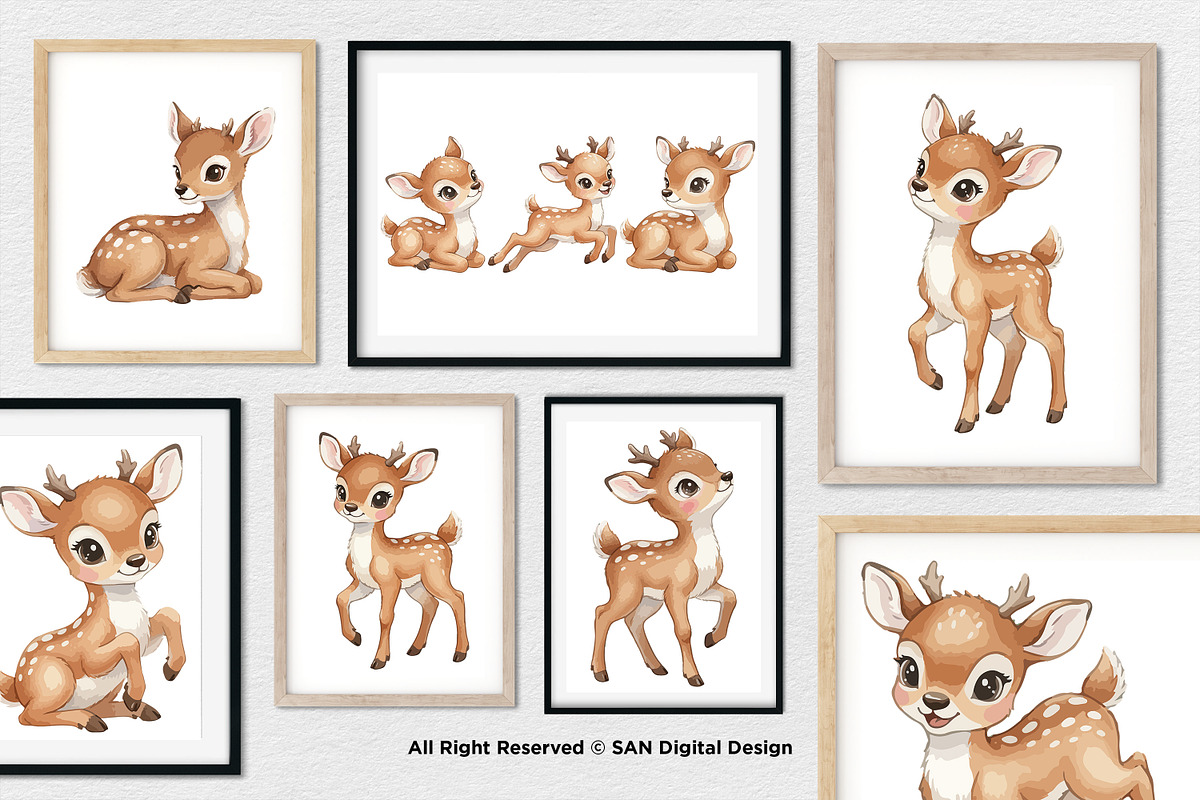15 Bundle Watercolor Happy Deer Stag, an Animal Illustration by Morspective (Photo 4 of 8)