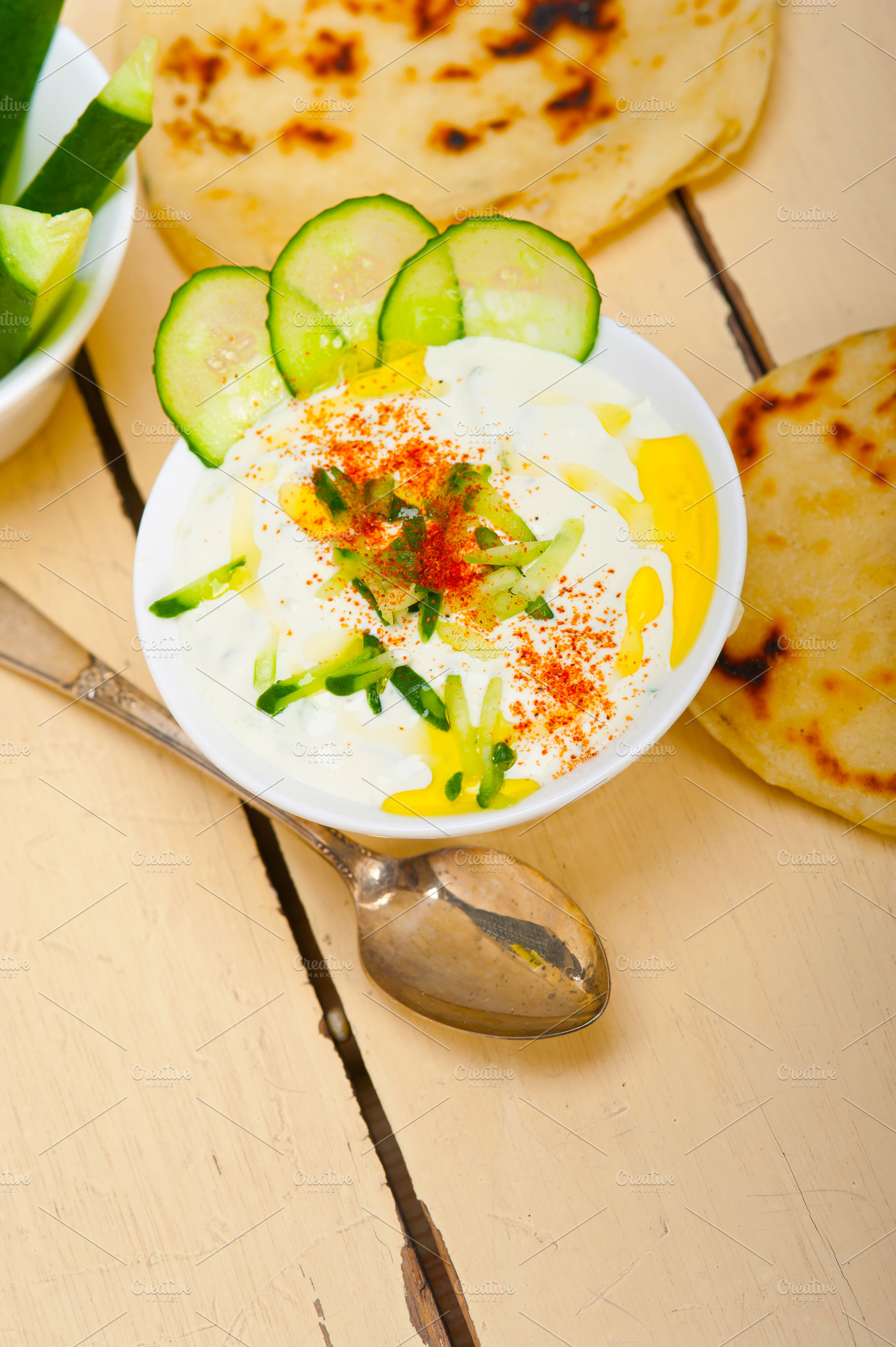 Arab middle east goat yogurt and cucumber salad, a Food & Drink Photo by keko64