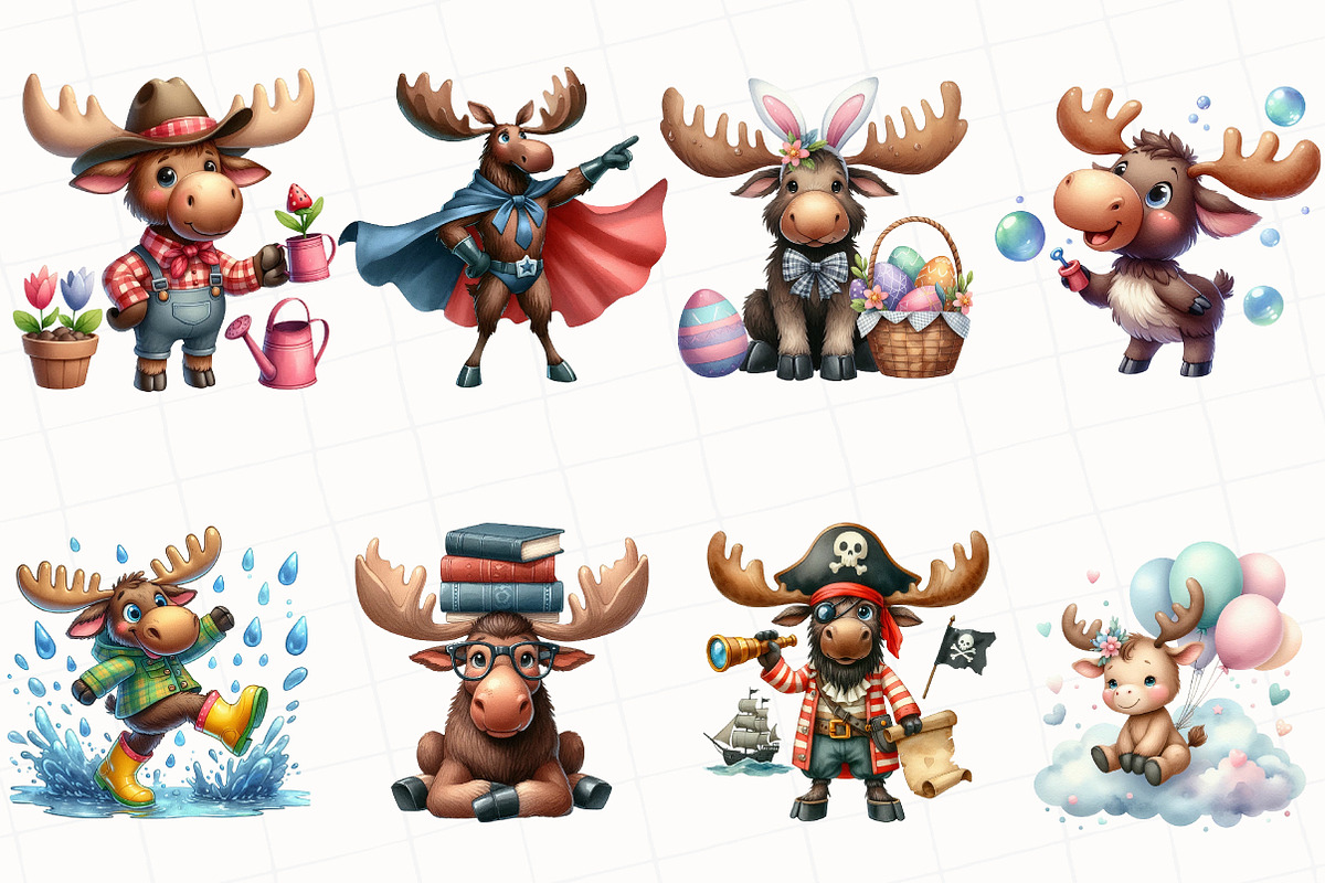 Cute Moose Sublimation Clipart, an Illustration by OK Design (Photo 2 of 4)