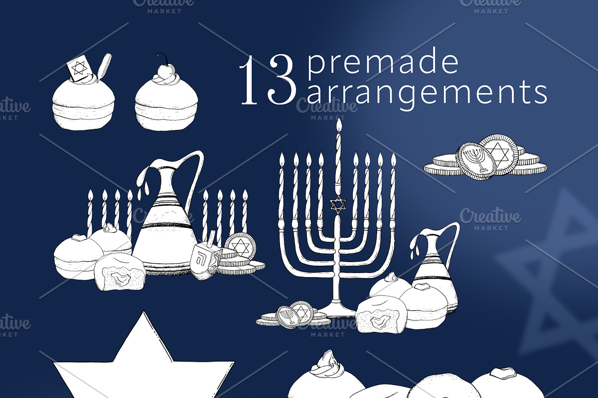 Happy Hanukkah Line Vector Coloring, a Decorative Illustration by Elena Malgina Clipart (Photo 5 of 18)