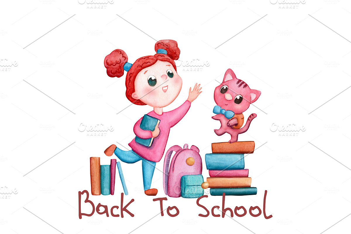 School Kids Clipart and Patterns, an Animal Illustration by RabbitAndPencil (Photo 6 of 7)