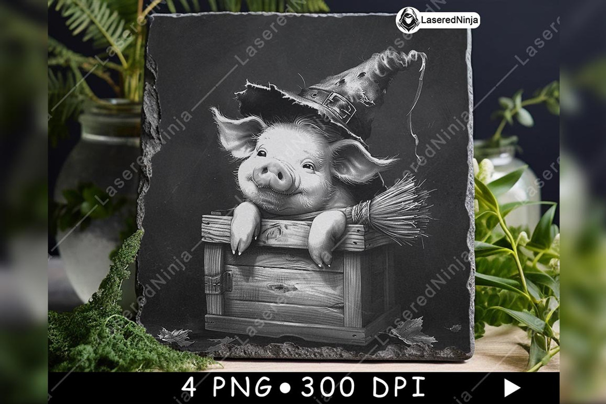 Cute Witch Pig Wooden Box Broom, a Background Graphic by LaseredNinja (Photo 2 of 7)