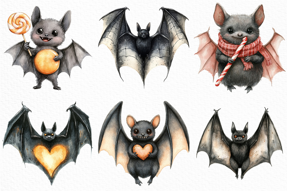 Watercolor Halloween Bat Clipart, an Illustration by Craft Nest (Photo 4 of 6)