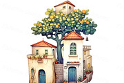 Watercolor mediterranean houses PNG, an Object Illustration by Bubert Art (Thumbnail 2 of 5)