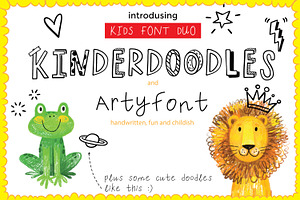 Kids font duo KINDERDOODLES Artyfont, a Handwritten Font by artnLera