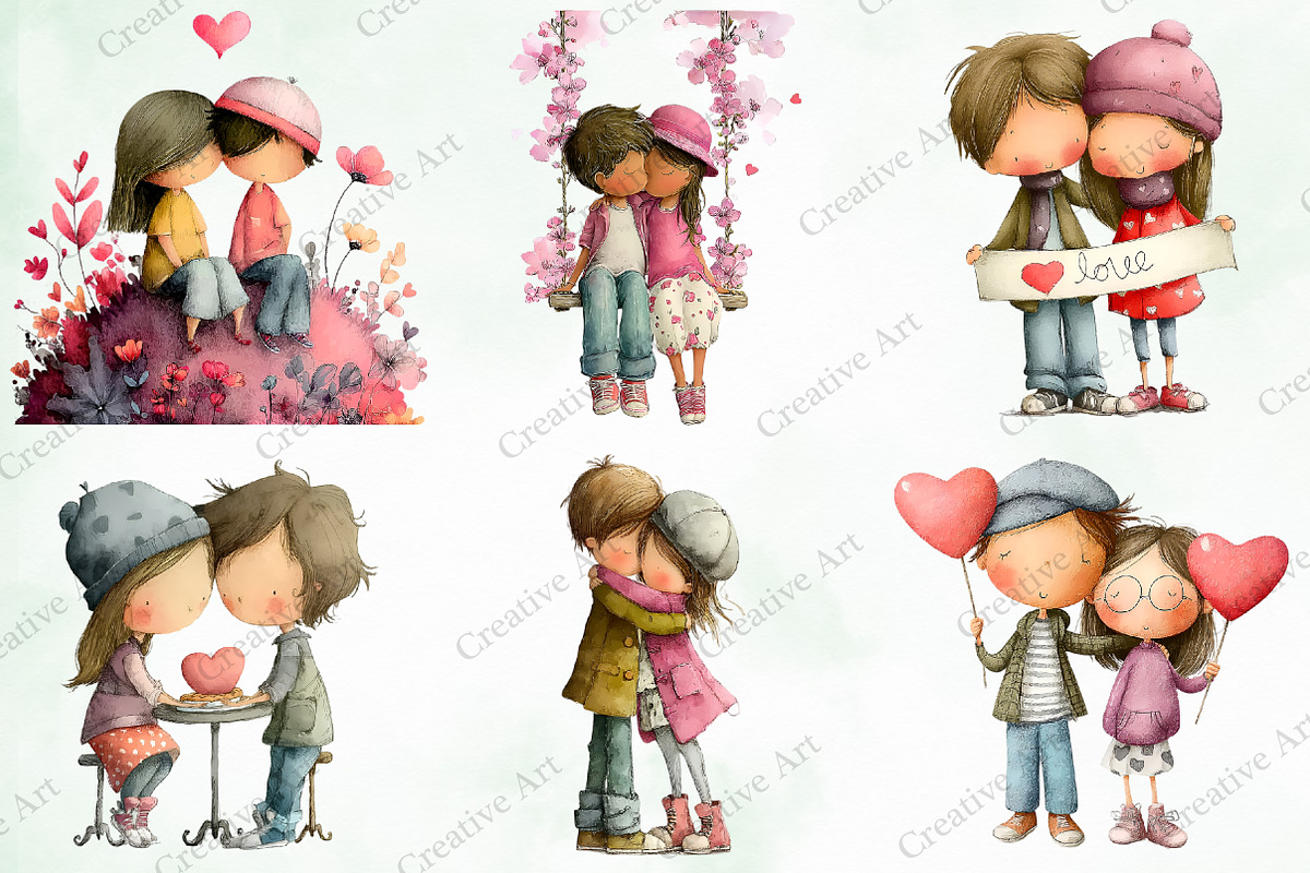 Whimsical Valentine Couple Clipart, an Illustration by Creative Art (Photo 4 of 9)