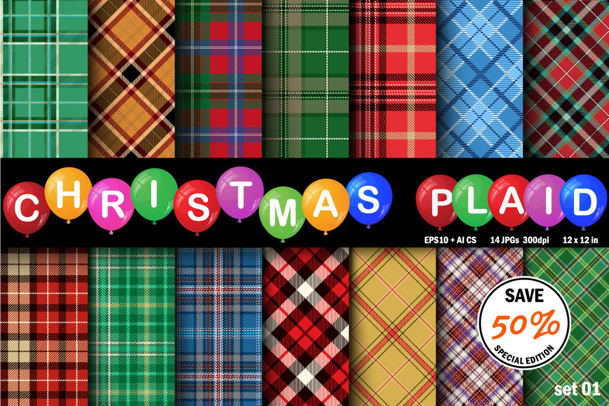 Christmas Seamless Plaid Patterns 1, a Pattern Graphic by Vectorchoice (Photo 1 of 7)