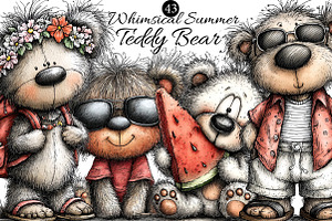 Whimsical Summer Teddy Bear Clipart, an Illustration by DreamArtGraphic