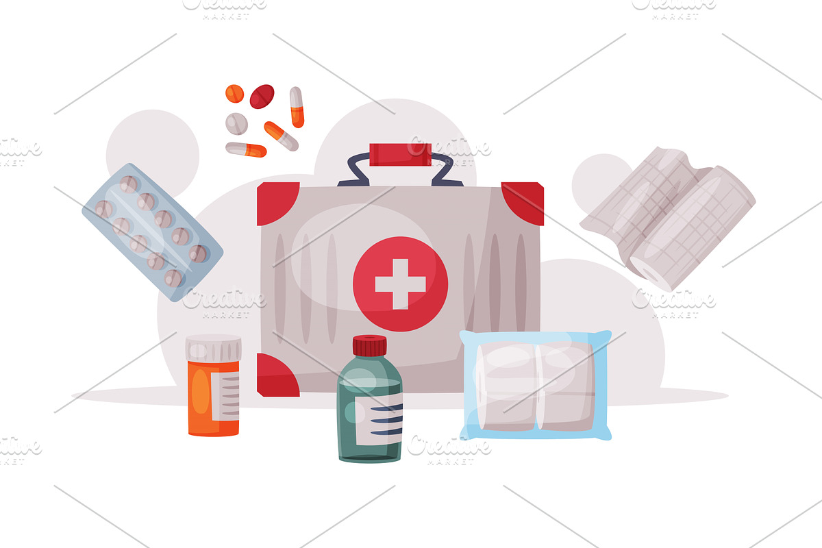 First Aid Kit Box with Medications, an Object Illustration by TopVectors