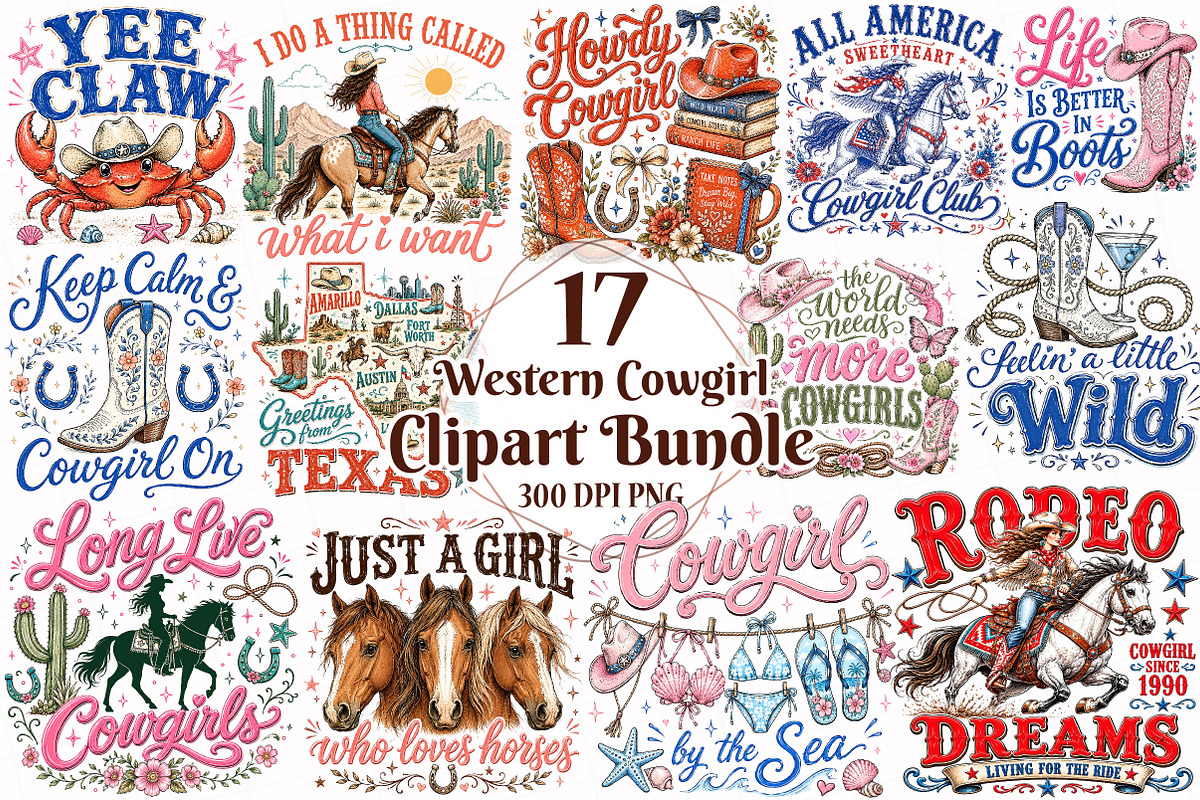 Western Cowgirl & Cowboy Clipart, a Seasonal Illustration by OK Design (Photo 1 of 6)