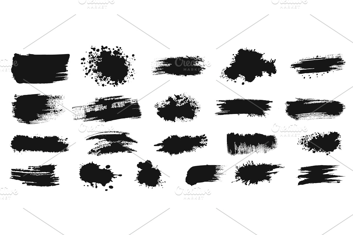 Brush strokes set. blots black, ink, an Illustration by Stock-Smart-Start