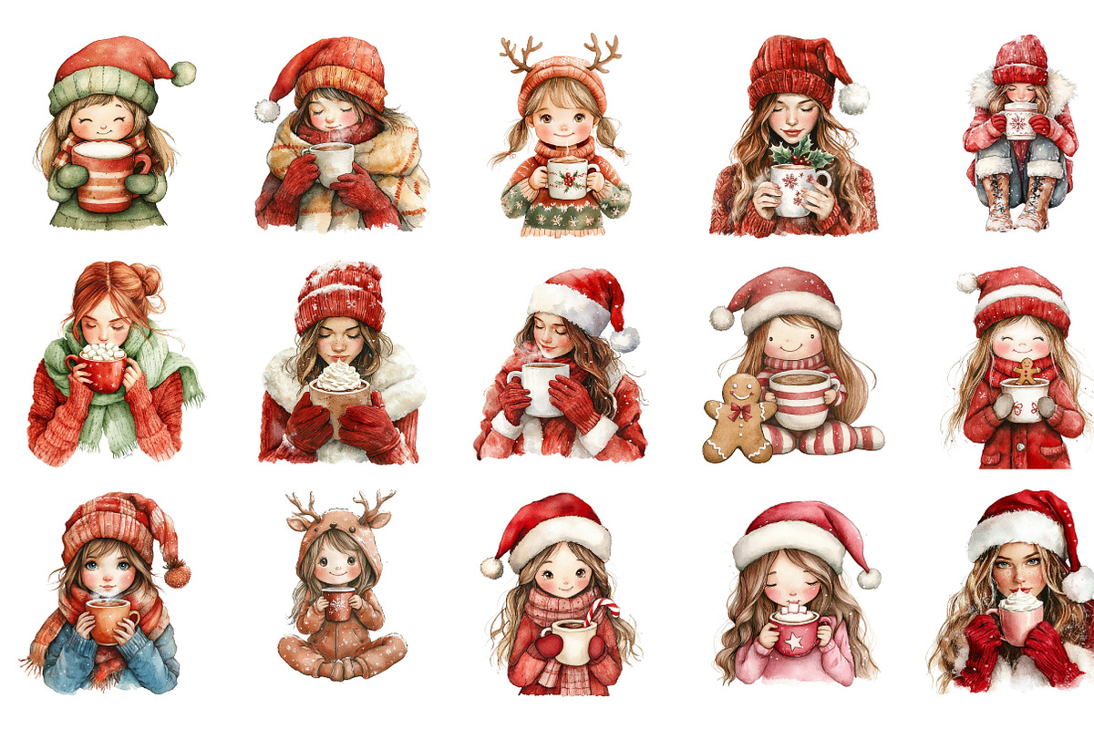 Christmas Hot Cocoa Girl Clipart, an Illustration by Designking (Photo 2 of 5)