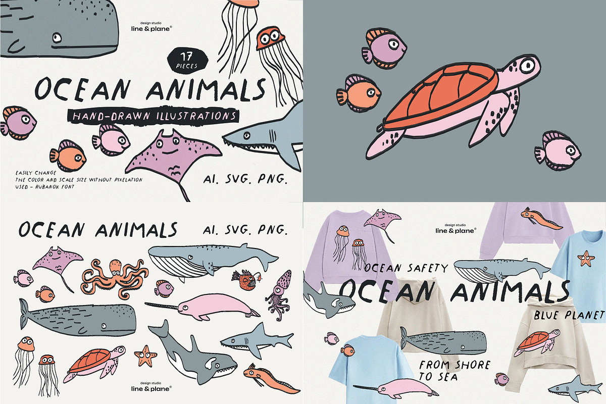 Bundle 8 in 1 - Illustrations & Font, an Animal Illustration by line & plane (Photo 4 of 10)