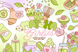 Matcha Girlies Clipart Bundle, a Food Illustration by Huxmay