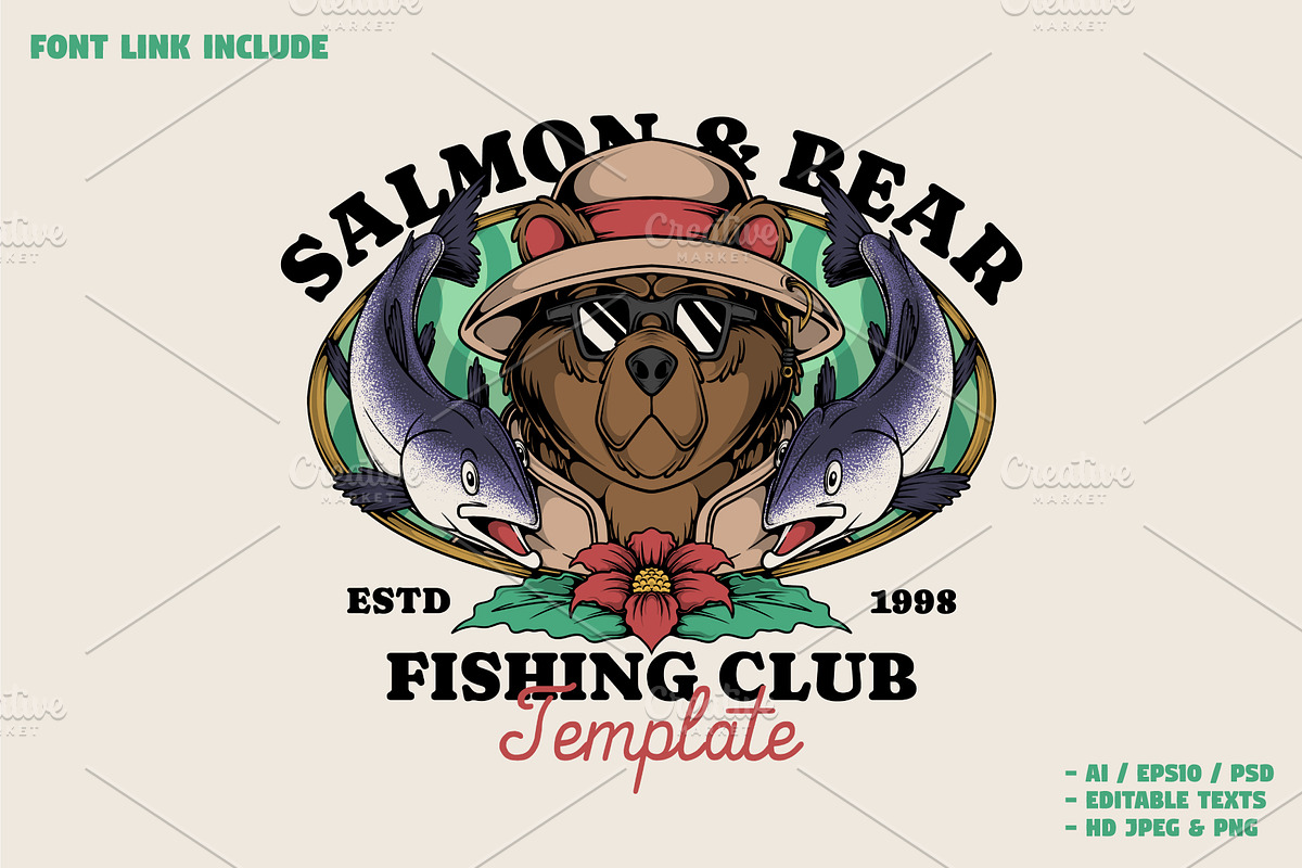 Salmon Fishing Bear Mascot Emblem, a Branding & Logo Template by Judsart (Photo 1 of 3)