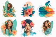 Aloha Surfing Girl Clipart, an Illustration by DreamArtGraphic (Thumbnail 5 of 8)