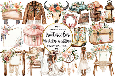Western Boho Wedding Clipart, an Illustration by OK Design
