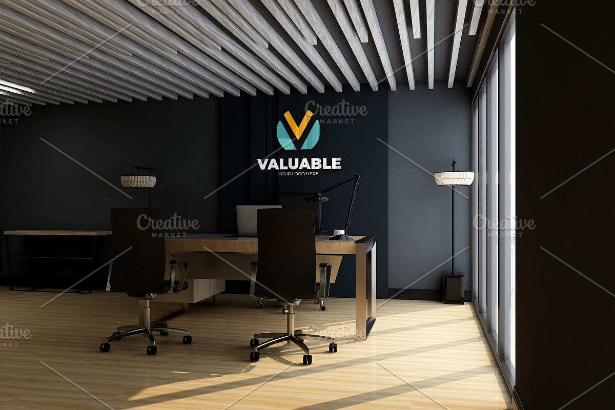 PSD Office Desk Room Wall Mockup, a Product Mockup by Ayy (Photo 5 of 16)