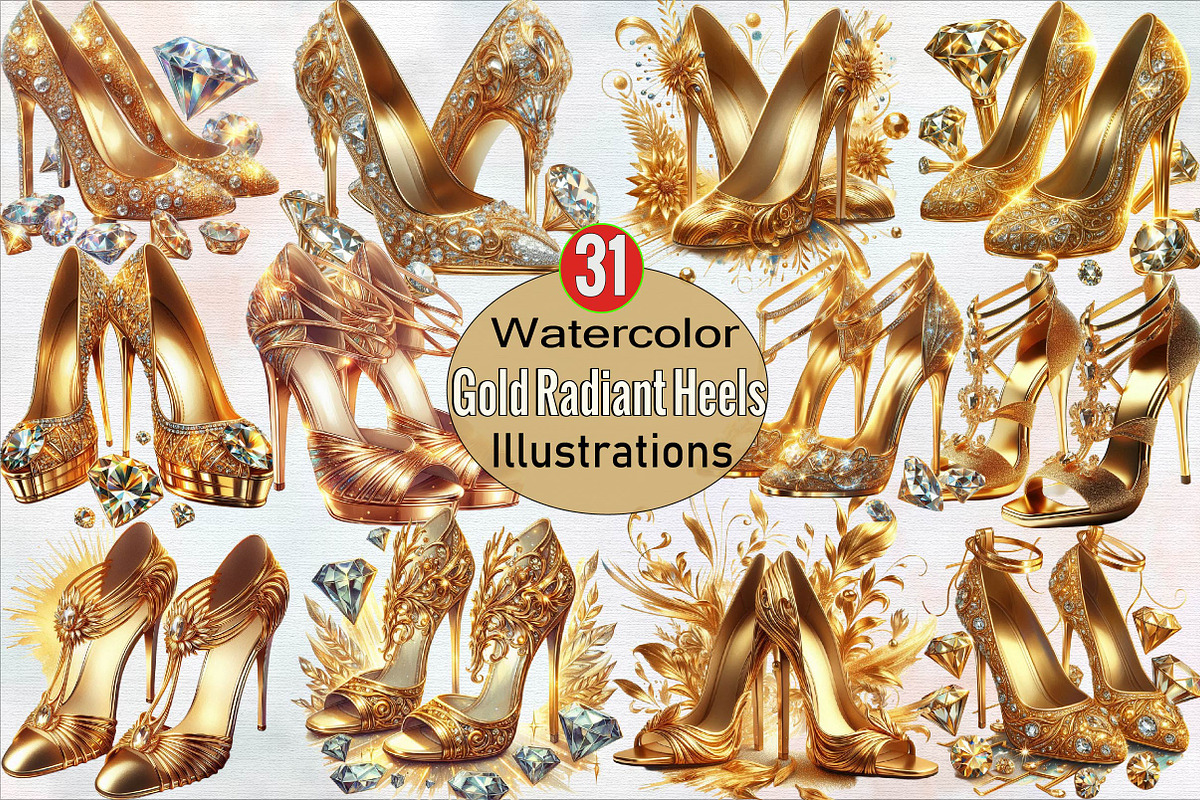 Gold Radiant Heels Sublimation Clipa, an Illustration by SVGArt (Photo 1 of 7)