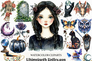 Watercolor Whimsigoth Halloween PNG, an Illustration by Craft Nest (Thumbnail 1 of 6)