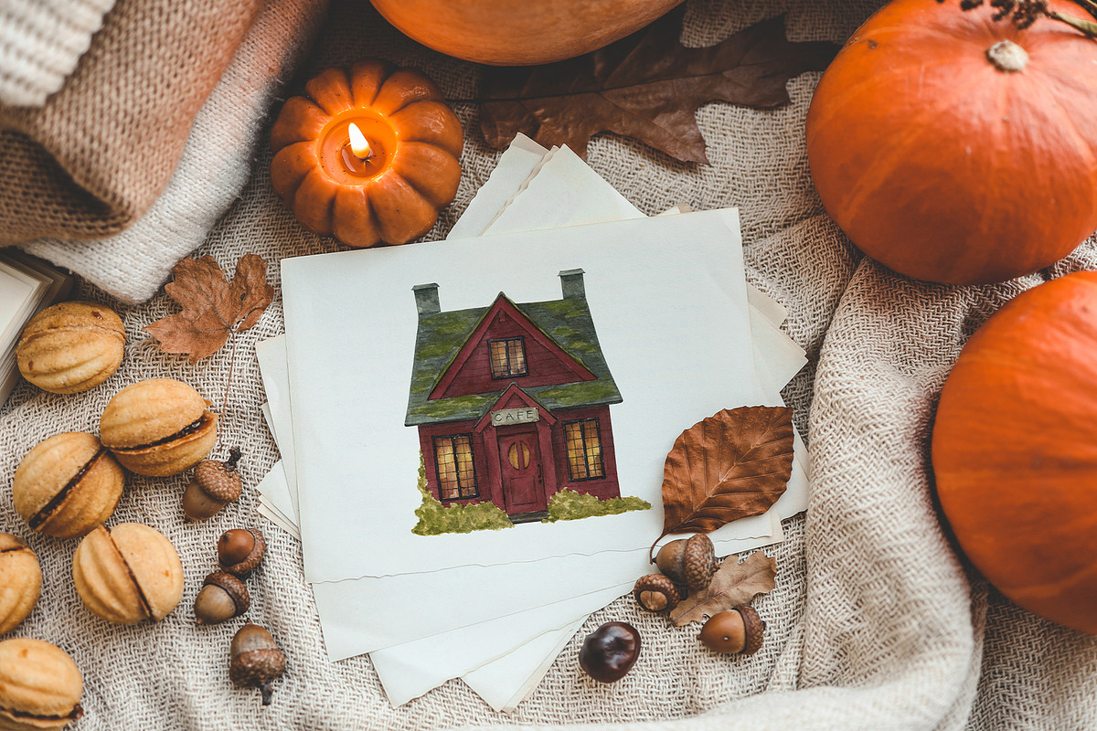 Autumn Cafe watercolor, a Seasonal Illustration by LiChu Art (Photo 8 of 9)