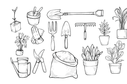 gardening tool handdrawn collection, an Object Graphic by nikagraphic