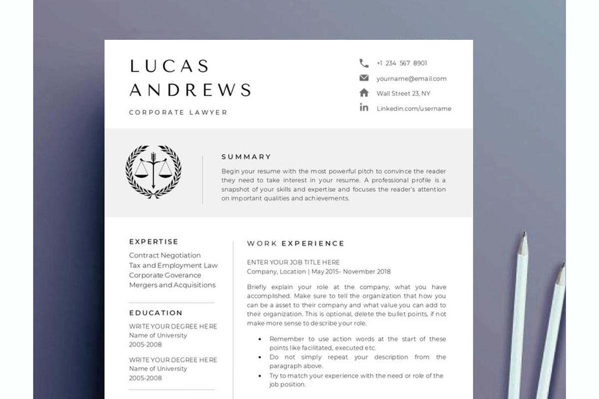 Paralegal resume template for lawyer, a Resume Template by Climbwithelevator (Photo 1 of 6)