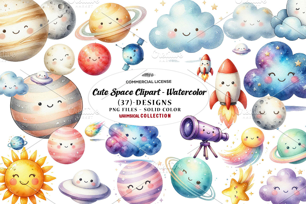 Cute Space Clipart - Watercolor, a Seasonal Illustration by CreationArt (Photo 1 of 7)
