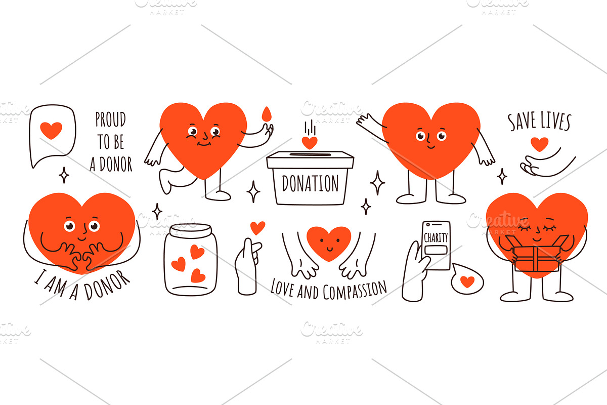 Doodle charity heart character, an Object Illustration by winwin.art