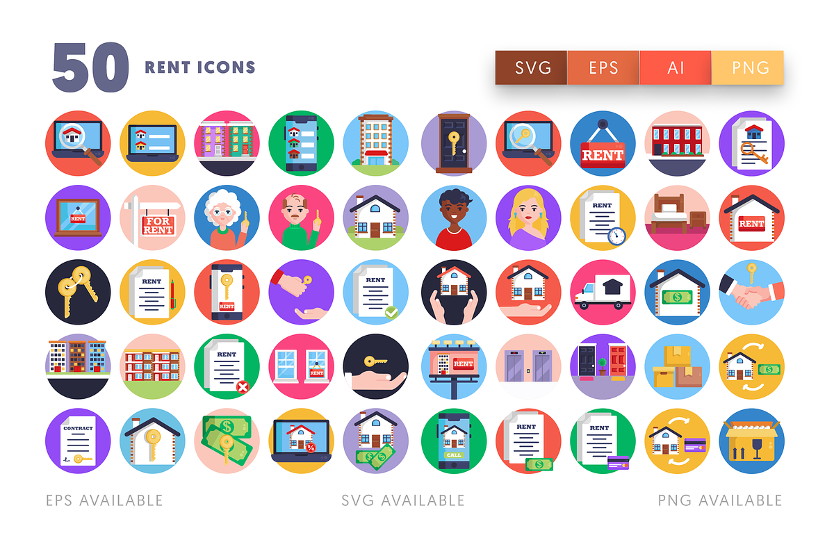 50 Rent Icons, an Outline Icon by Dighital (Photo 2 of 10)