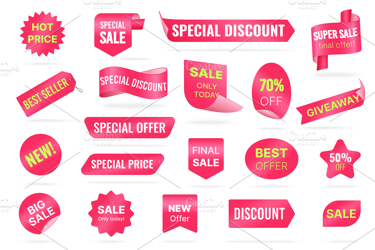 Red labels hot sales promo stickers, an Object Illustration by Lemberg Vector