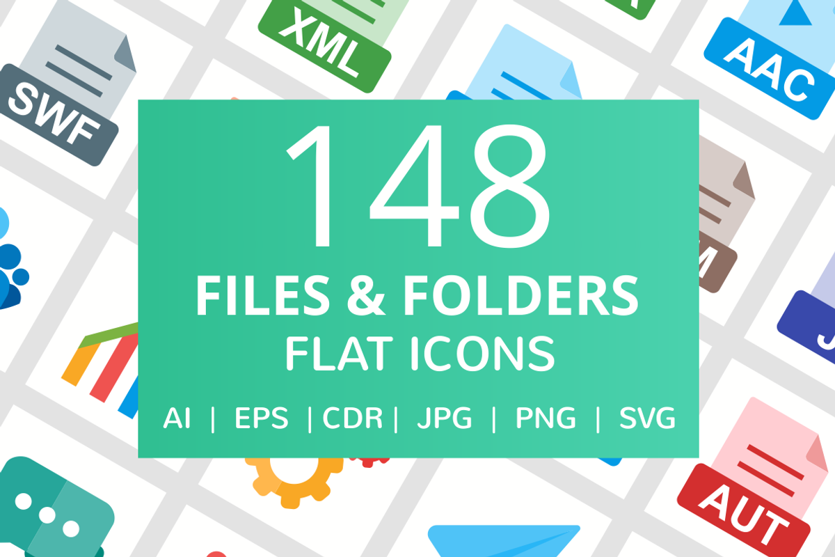148 Files & Folders Flat Icons, an Outline Icon by IconBunny (Photo 1 of 6)