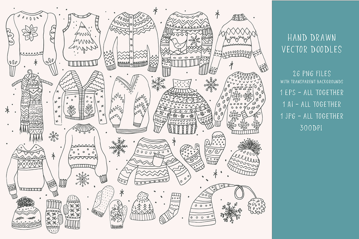 Winter Christmas Sweaters Doodles, a Seasonal Illustration by Anna Ivanir (Photo 2 of 3)