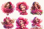 Cute Chibi Floral Girls Clipart, a Person Illustration by Design Scotch (Thumbnail 2 of 8)