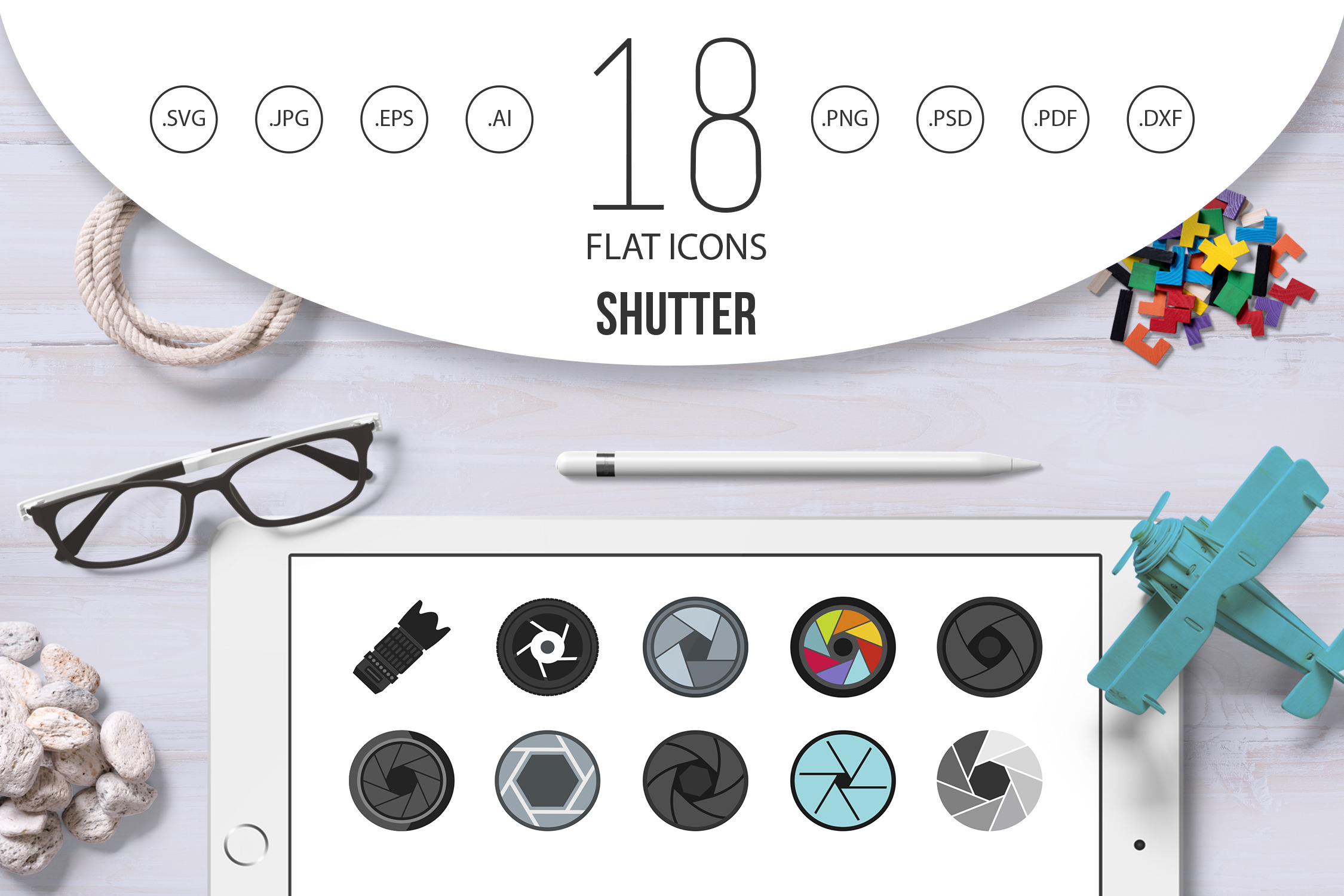 Shutter icon set, flat style, an Icon by Ylivdesign