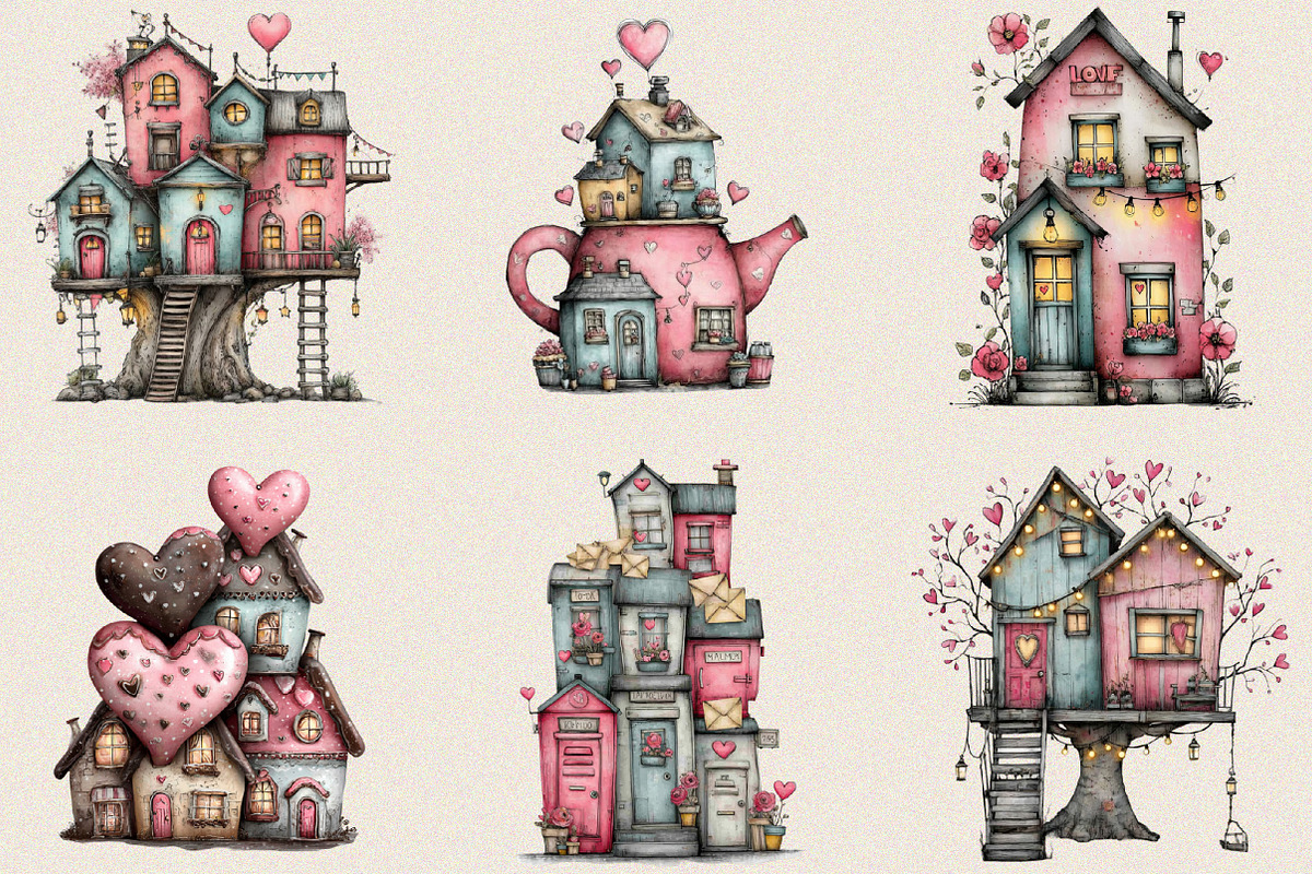 Whimsical Valentine House Clipart, an Illustration by SVGArt (Photo 3 of 8)