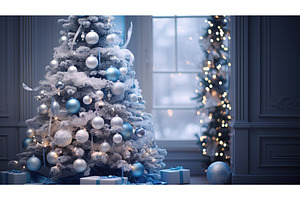 lights blue and white christmas ai, a Holiday Photo by pikepicture