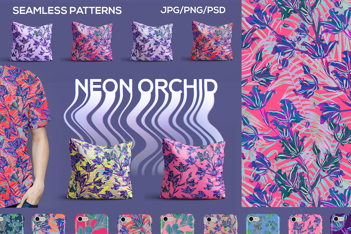 NEON ORCHID seamless patterns, a Pattern Graphic by ANAKOTO (Photo 7 of 18)