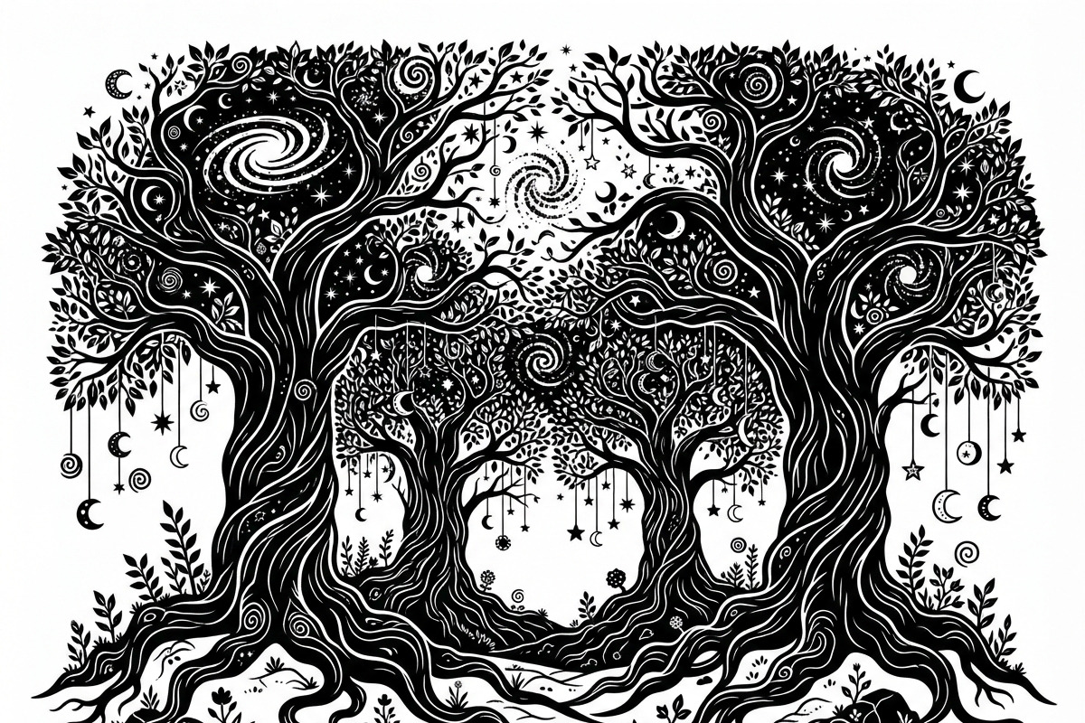 50 Mystical Galaxy Forest Silhouette, a Technology Illustration by Amazin_art (Photo 6 of 33)