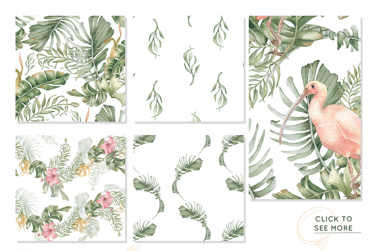 Tropical leaves and birds watercolor, an Illustration by Kate Lanbina (Photo 16 of 19)