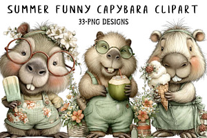Summer Funny Capybara Clipart, an Illustration by Daily.Designs