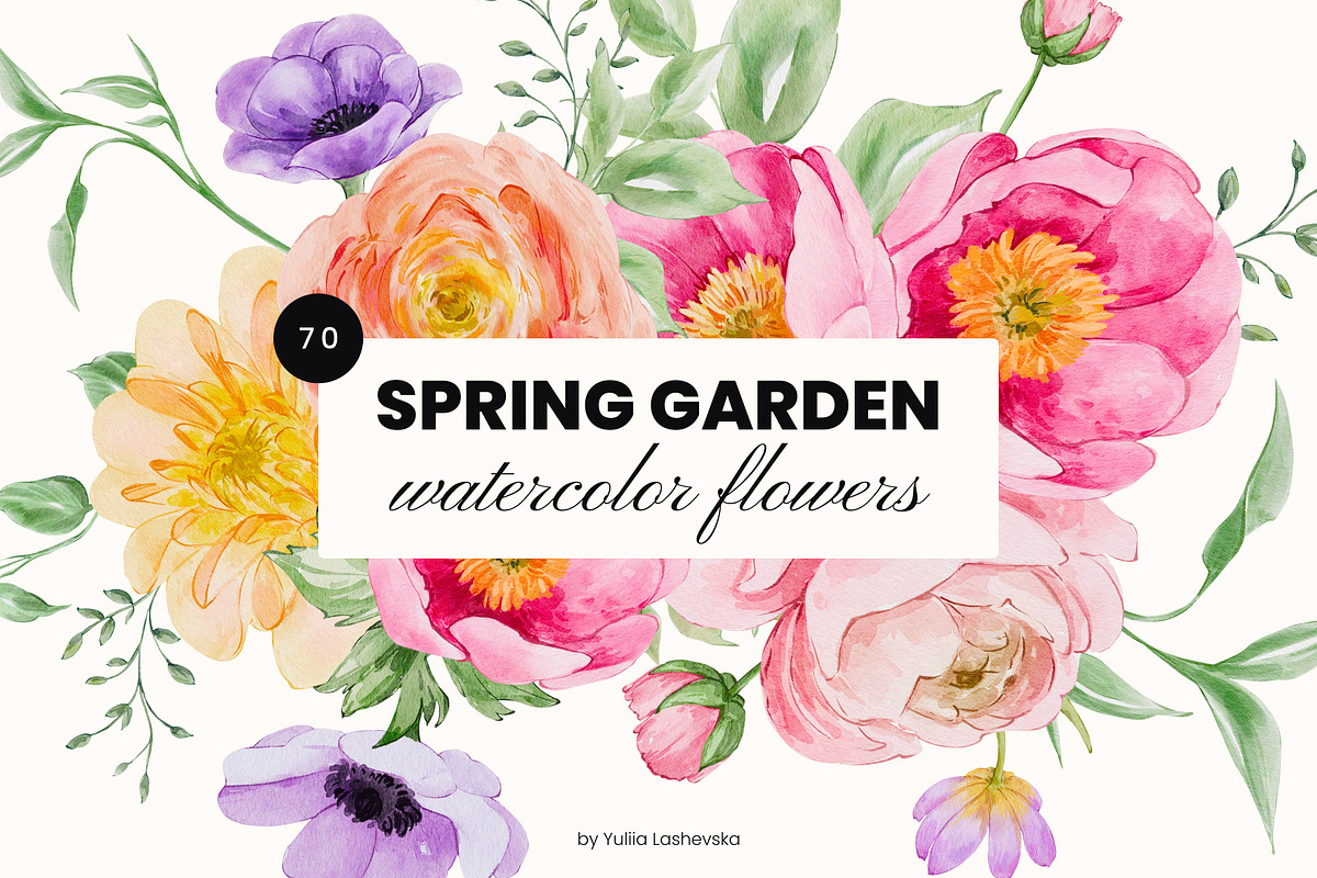 Spring Garden watercolor flowers, a Decorative Illustration by Yuliia Lashevska (Photo 1 of 13)