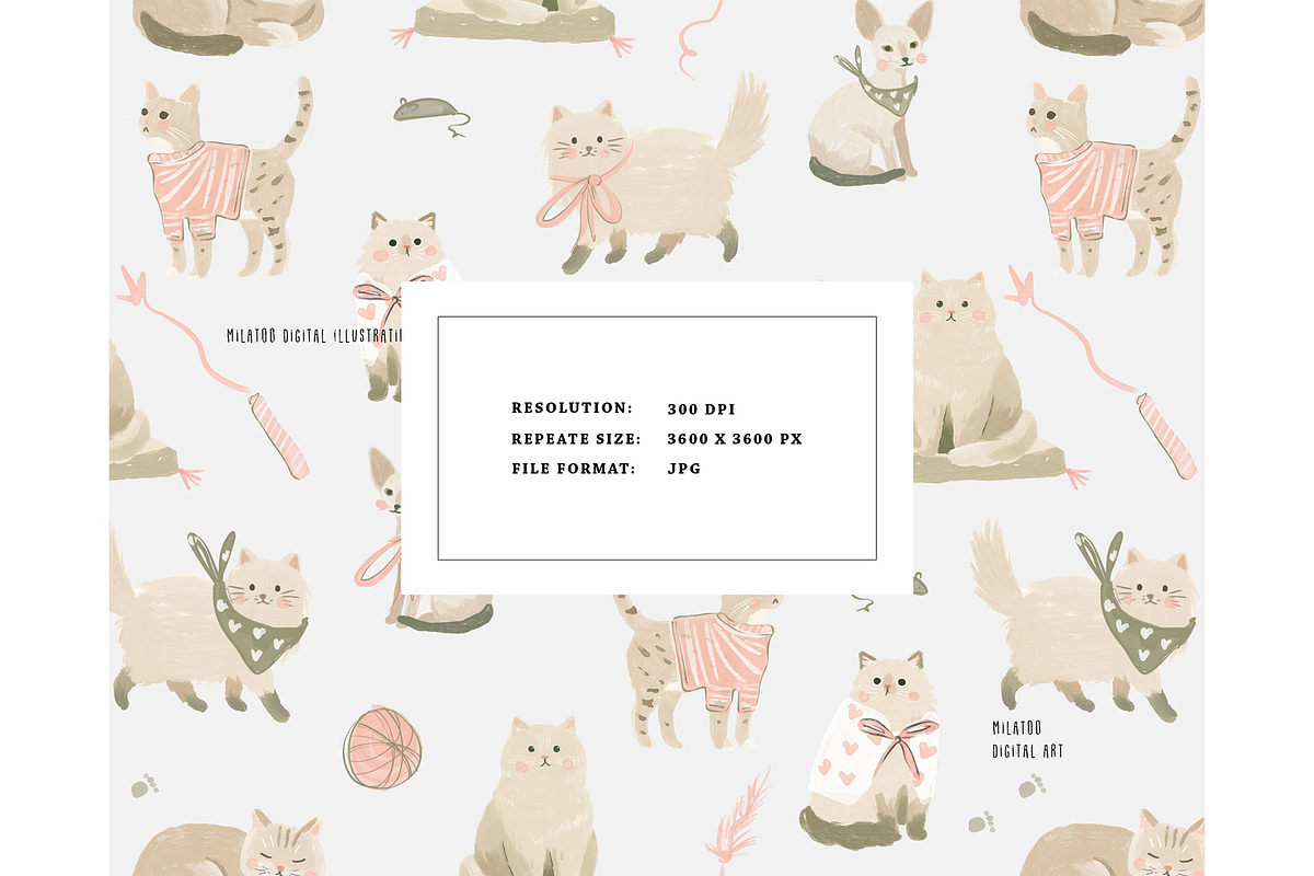 Neutral playful cats pink pattern, a Pattern Graphic by Milatoo (Photo 2 of 3)